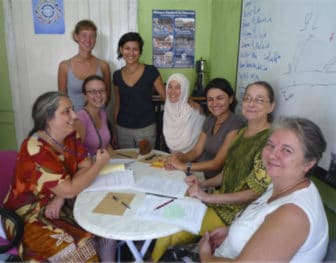 Gamze Karadağ (standing, right), a liaison for the Turkish “Our Bodies, Ourselves” project, with members of Mavi Kalem.